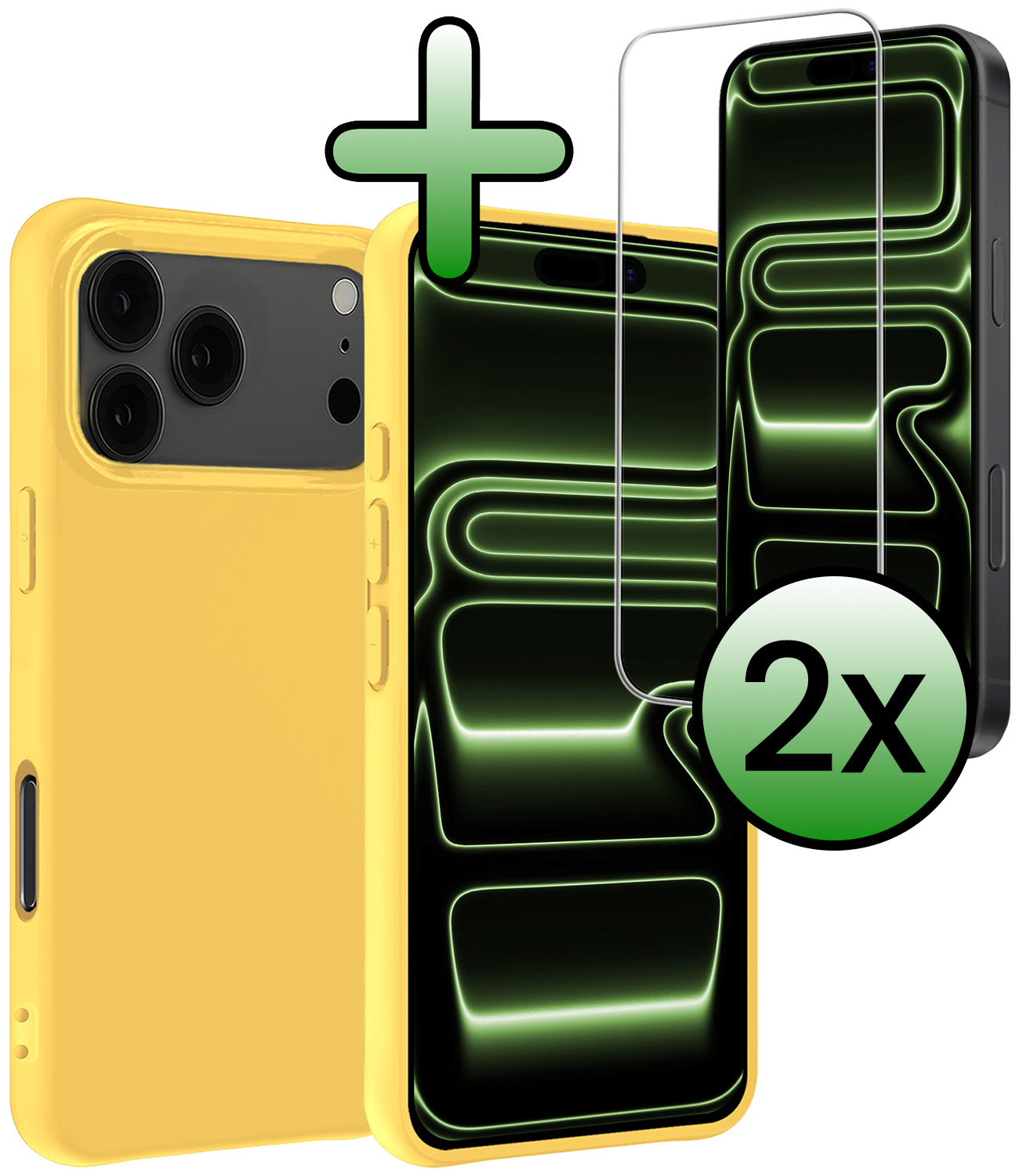 BASEY. BASEY. iPhone 17 Pro Hoesje Siliconen Met 2x Screenprotector Met Dichte Notch - Geel
