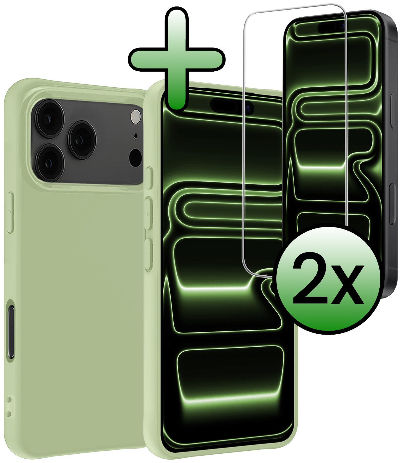 BASEY. BASEY. iPhone 17 Pro Hoesje Siliconen Met 2x Screenprotector Met Dichte Notch - Groen
