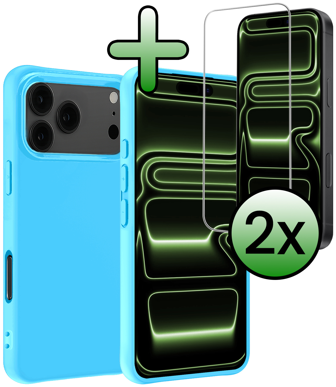 BASEY. BASEY. iPhone 17 Pro Hoesje Siliconen Met 2x Screenprotector Met Dichte Notch - Lichtblauw