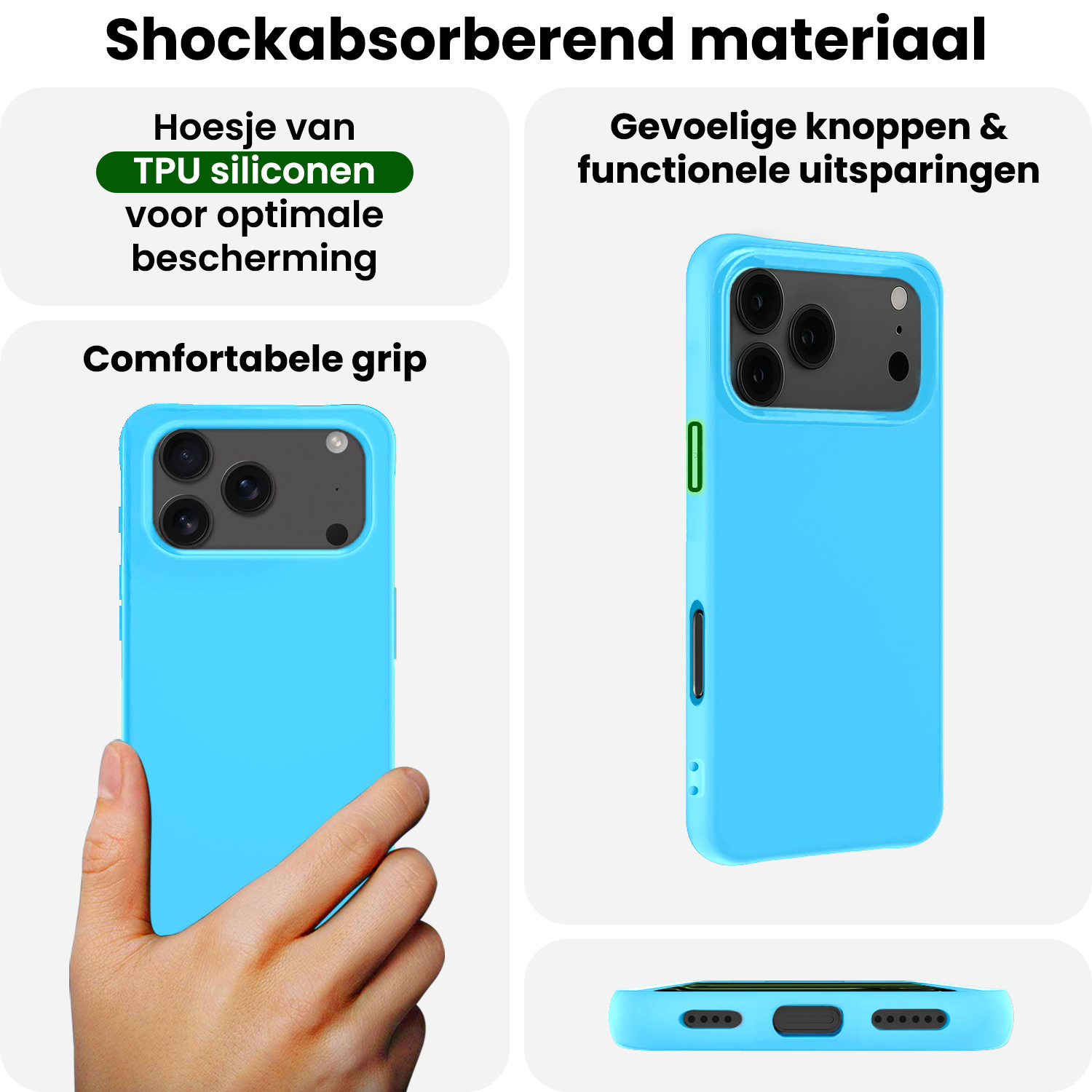 BASEY. BASEY. iPhone 17 Pro Hoesje Siliconen Met 2x Screenprotector Met Dichte Notch - Lichtblauw