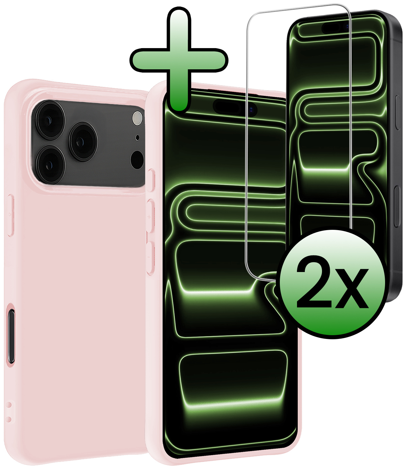 BASEY. BASEY. iPhone 17 Pro Hoesje Siliconen Met 2x Screenprotector Met Dichte Notch - Lichtroze