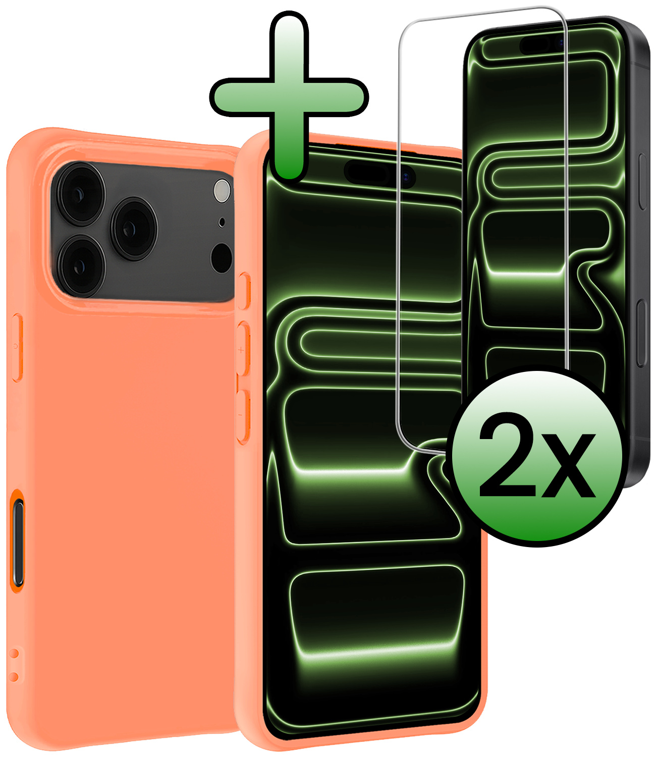 BASEY. BASEY. iPhone 17 Pro Hoesje Siliconen Met 2x Screenprotector Met Dichte Notch - Perzik