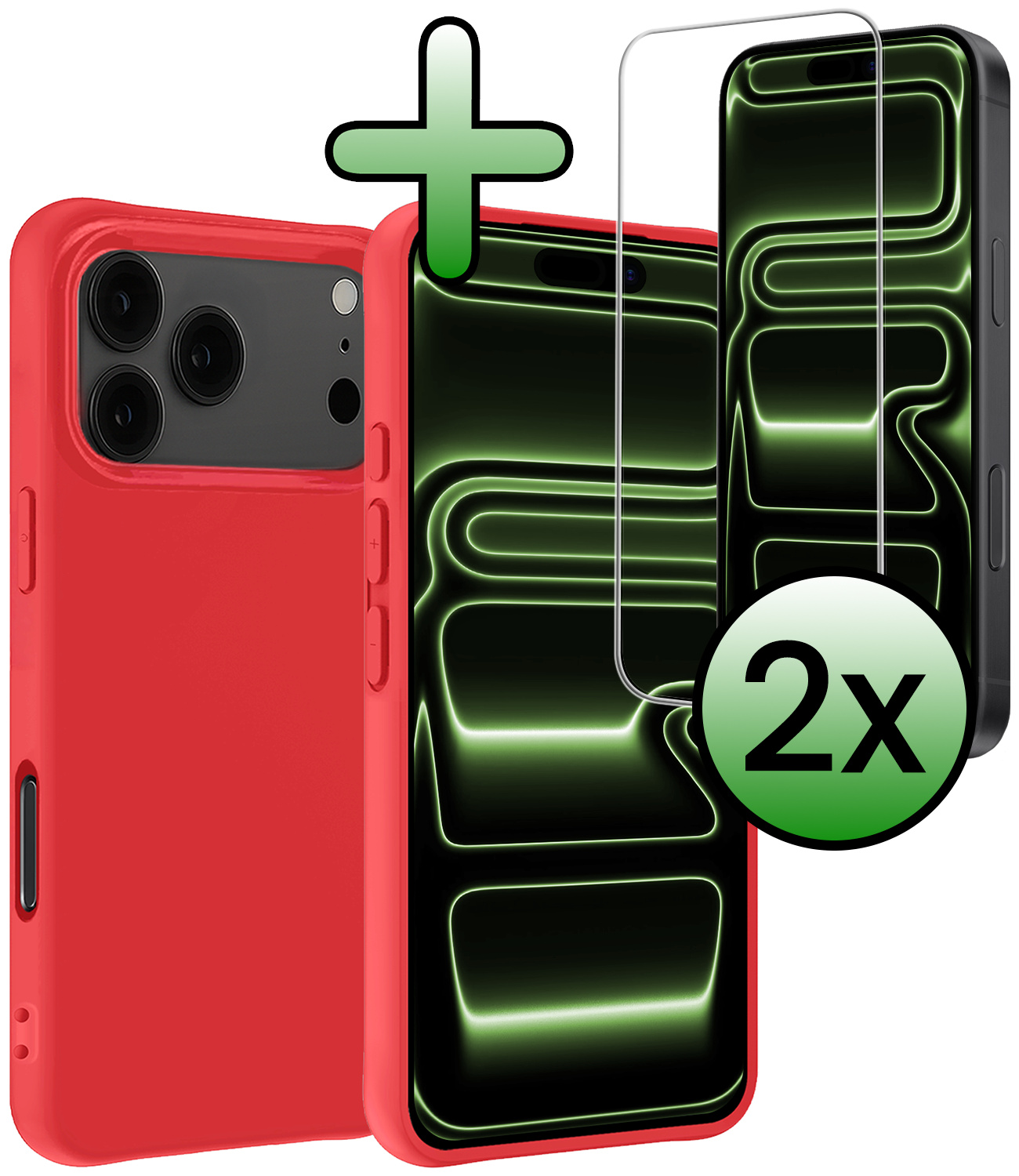 BASEY. BASEY. iPhone 17 Pro Hoesje Siliconen Met 2x Screenprotector Met Dichte Notch - Rood