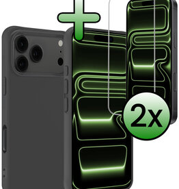 BASEY. BASEY. iPhone 17 Pro Hoesje Siliconen Met 2x Screenprotector Met Dichte Notch - Zwart