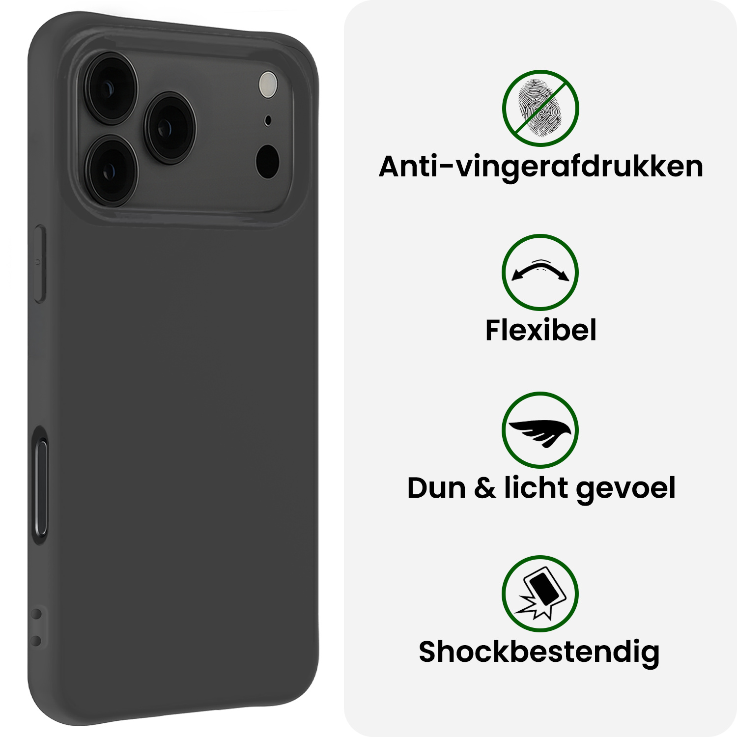 BASEY. BASEY. iPhone 17 Pro Hoesje Siliconen Met 2x Screenprotector Met Dichte Notch - Zwart