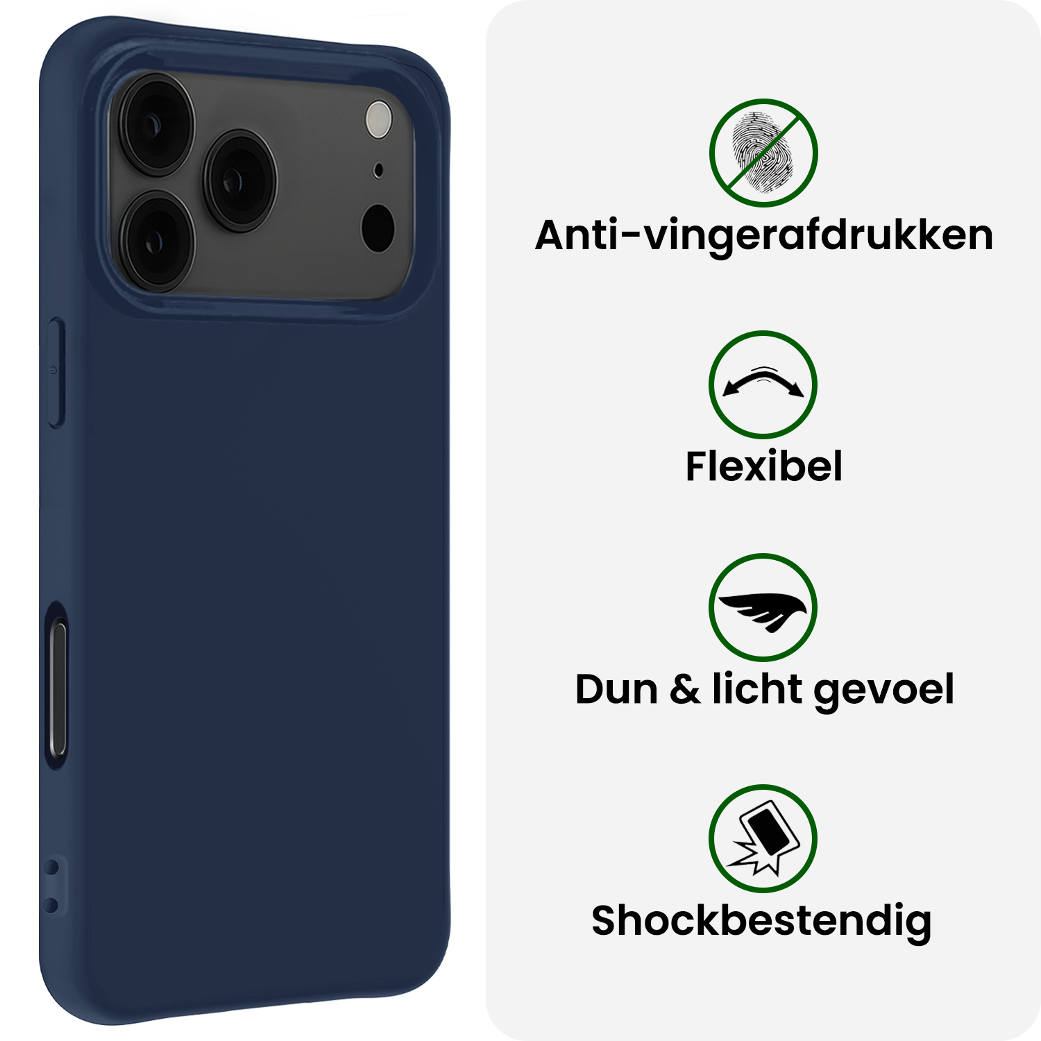 BASEY. BASEY. iPhone 17 Pro Max Hoesje Siliconen Met Screenprotector Met Dichte Notch - Donkerblauw