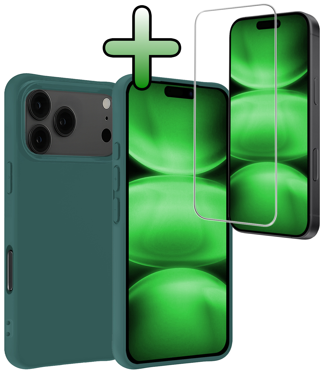 BASEY. BASEY. iPhone 17 Pro Max Hoesje Siliconen Met Screenprotector Met Dichte Notch - Donkergroen