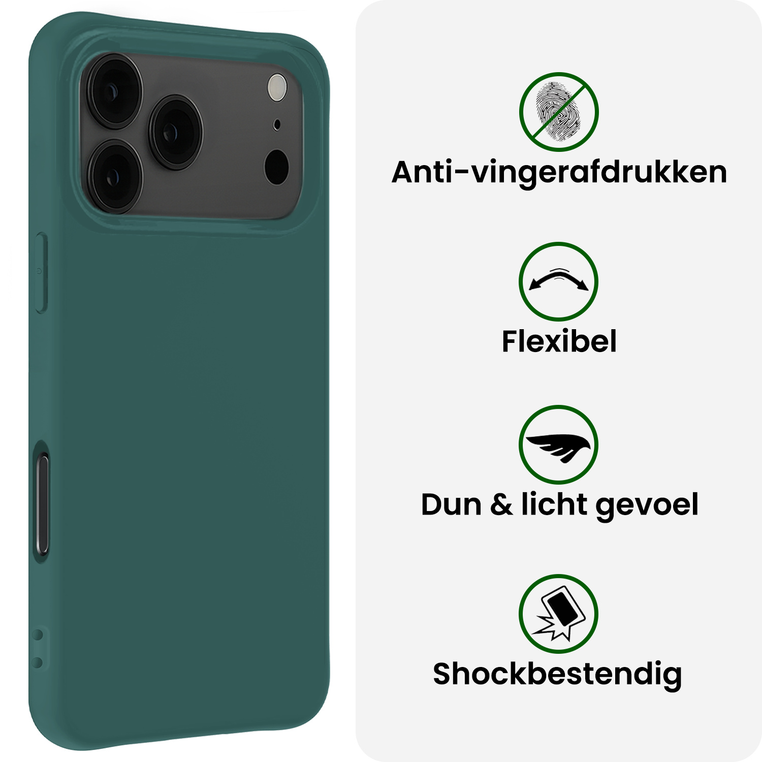 BASEY. BASEY. iPhone 17 Pro Max Hoesje Siliconen Met Screenprotector Met Dichte Notch - Donkergroen