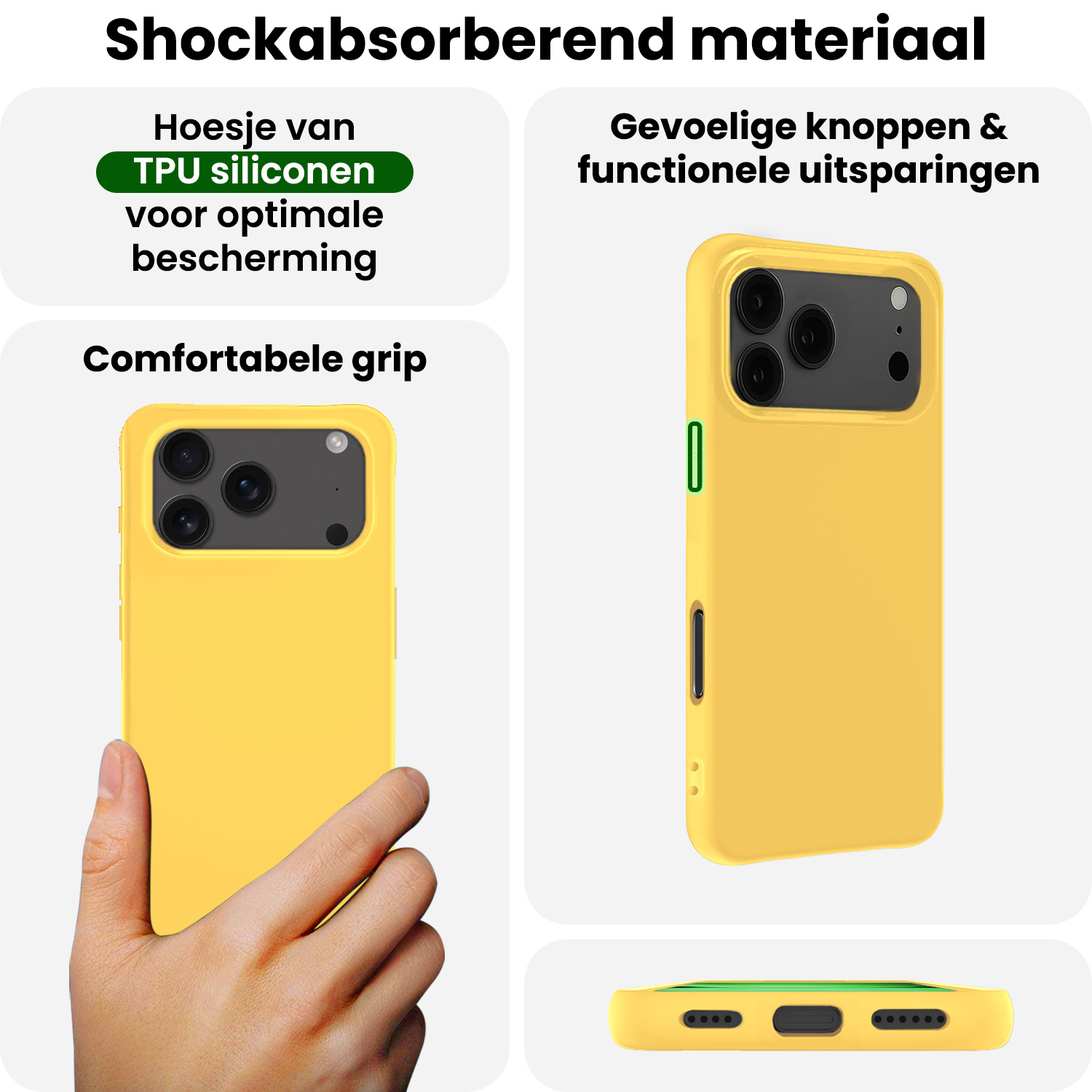 BASEY. BASEY. iPhone 17 Pro Max Hoesje Siliconen Met Screenprotector Met Dichte Notch - Geel