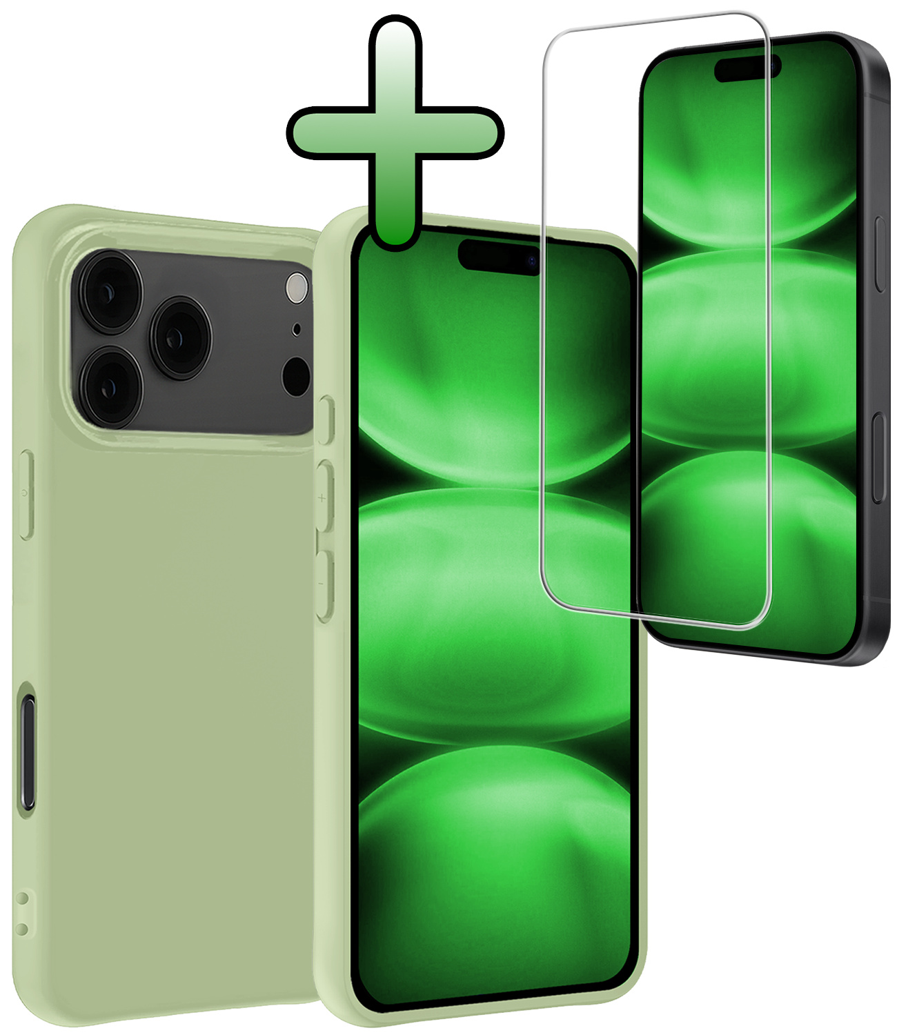 BASEY. BASEY. iPhone 17 Pro Max Hoesje Siliconen Met Screenprotector Met Dichte Notch - Groen