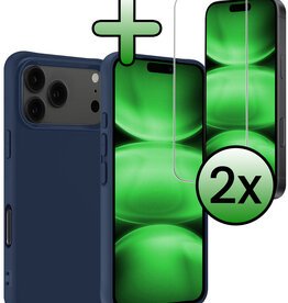 BASEY. BASEY. iPhone 17 Pro Max Hoesje Siliconen Met 2x Screenprotector Met Dichte Notch - Donkerblauw