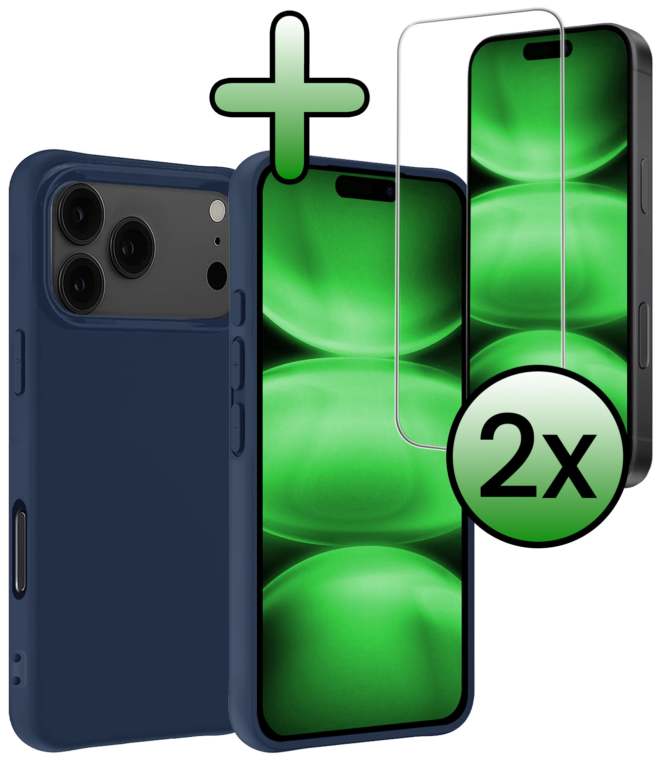 BASEY. BASEY. iPhone 17 Pro Max Hoesje Siliconen Met 2x Screenprotector Met Dichte Notch - Donkerblauw