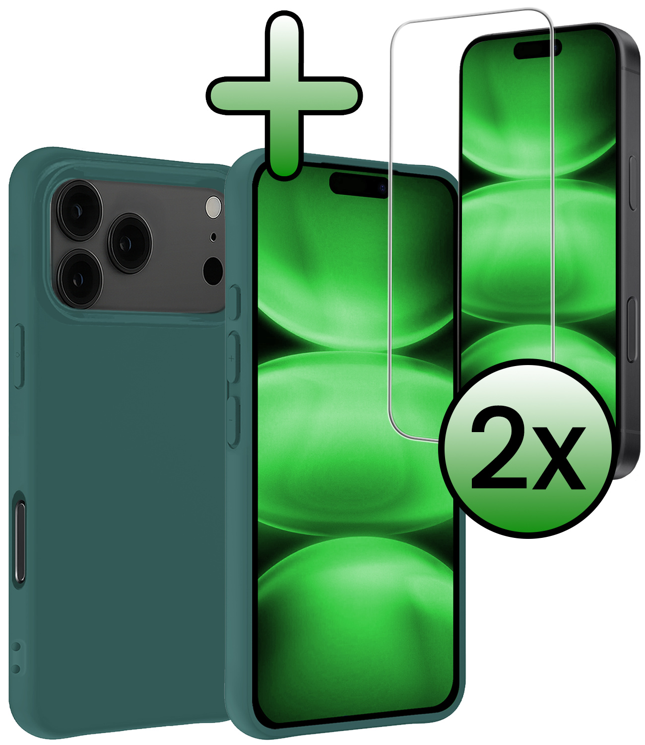 BASEY. BASEY. iPhone 17 Pro Max Hoesje Siliconen Met 2x Screenprotector Met Dichte Notch - Donkergroen