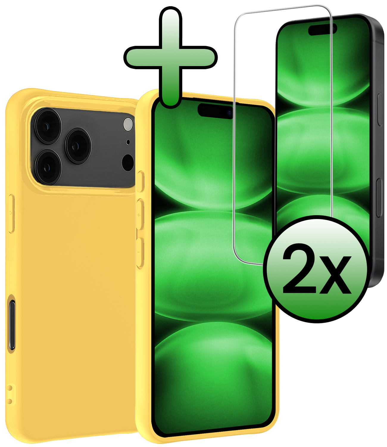 BASEY. BASEY. iPhone 17 Pro Max Hoesje Siliconen Met 2x Screenprotector Met Dichte Notch - Geel
