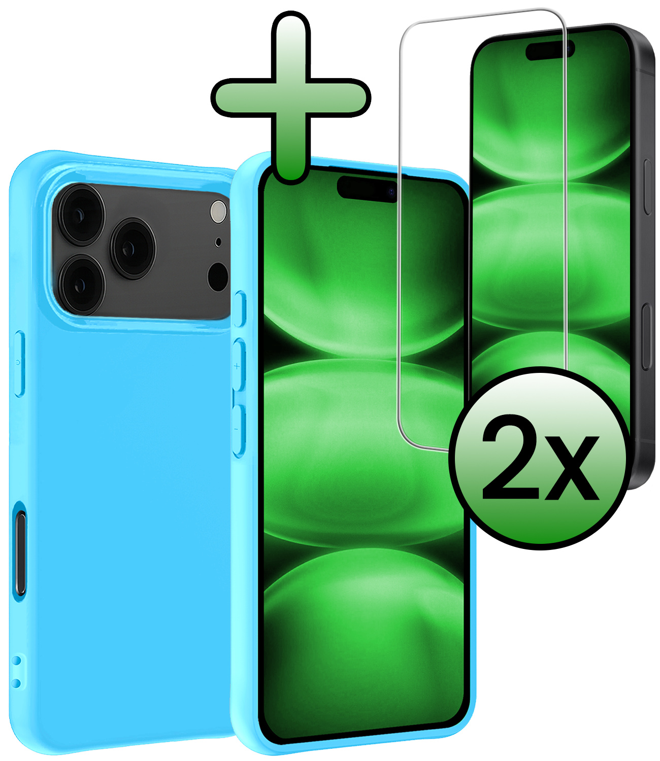 BASEY. BASEY. iPhone 17 Pro Max Hoesje Siliconen Met 2x Screenprotector Met Dichte Notch - Lichtblauw