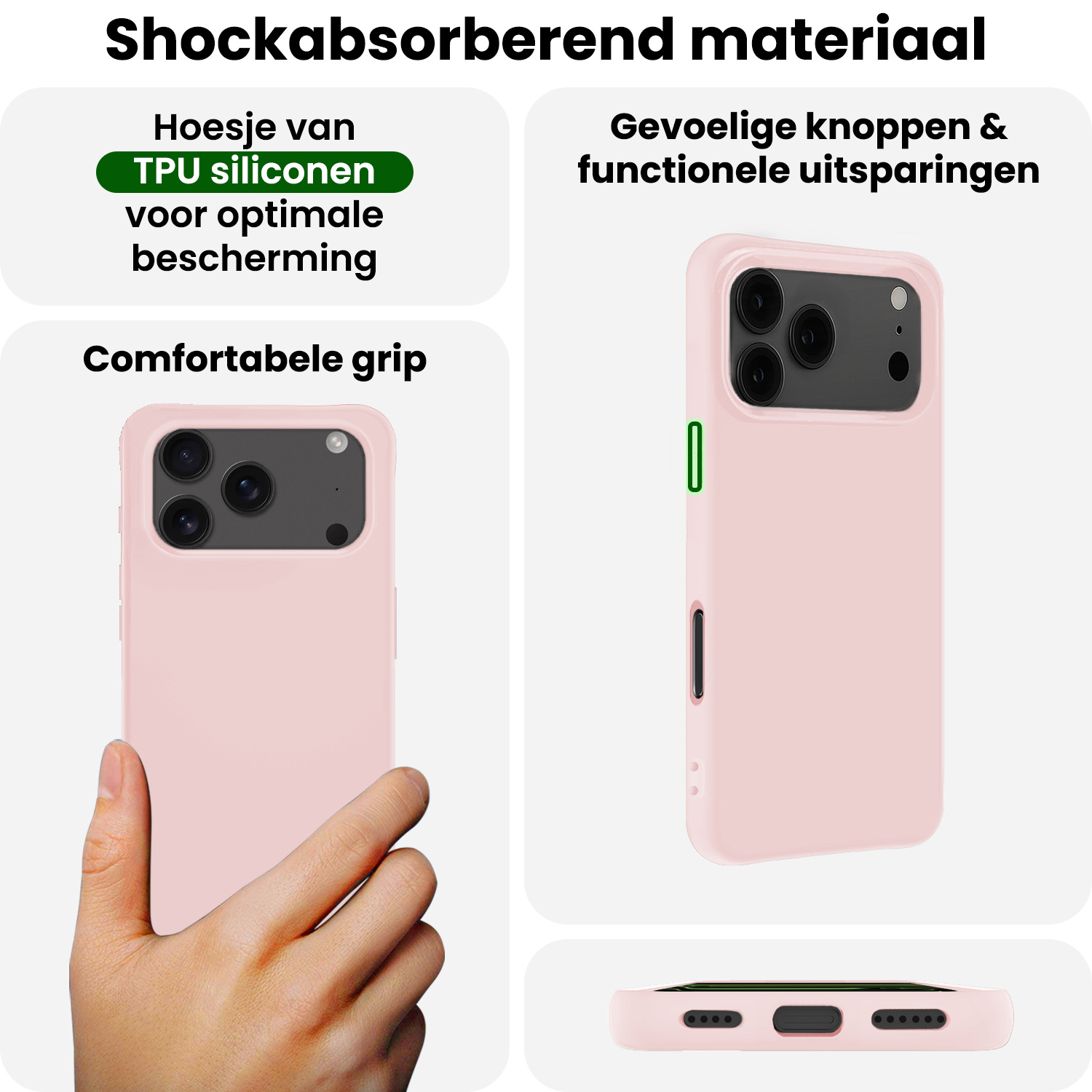 BASEY. BASEY. iPhone 17 Pro Max Hoesje Siliconen Met 2x Screenprotector Met Dichte Notch - Lichtroze