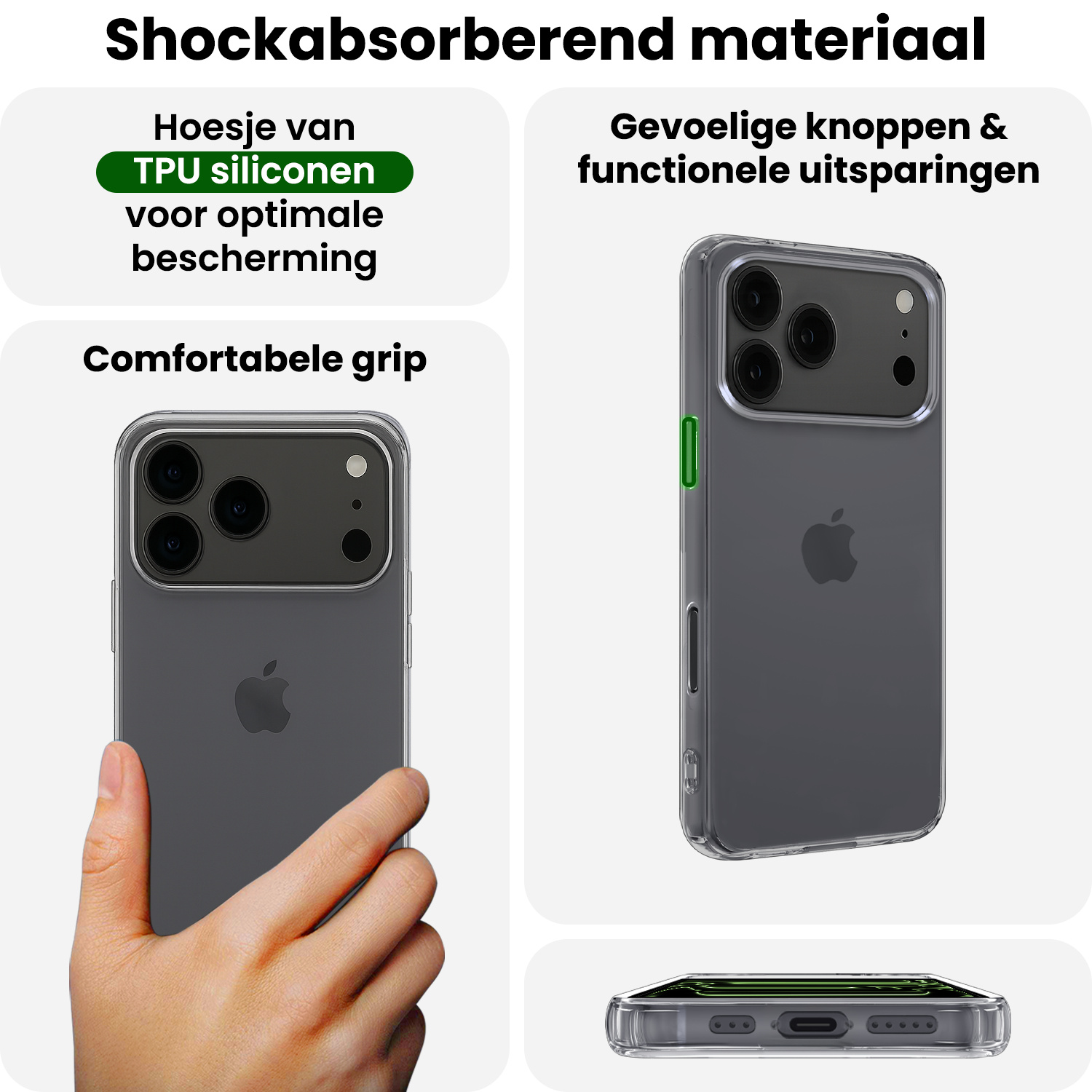 BASEY. BASEY. iPhone 17 Pro Max Hoesje Siliconen Met 2x Screenprotector Met Dichte Notch - Transparant