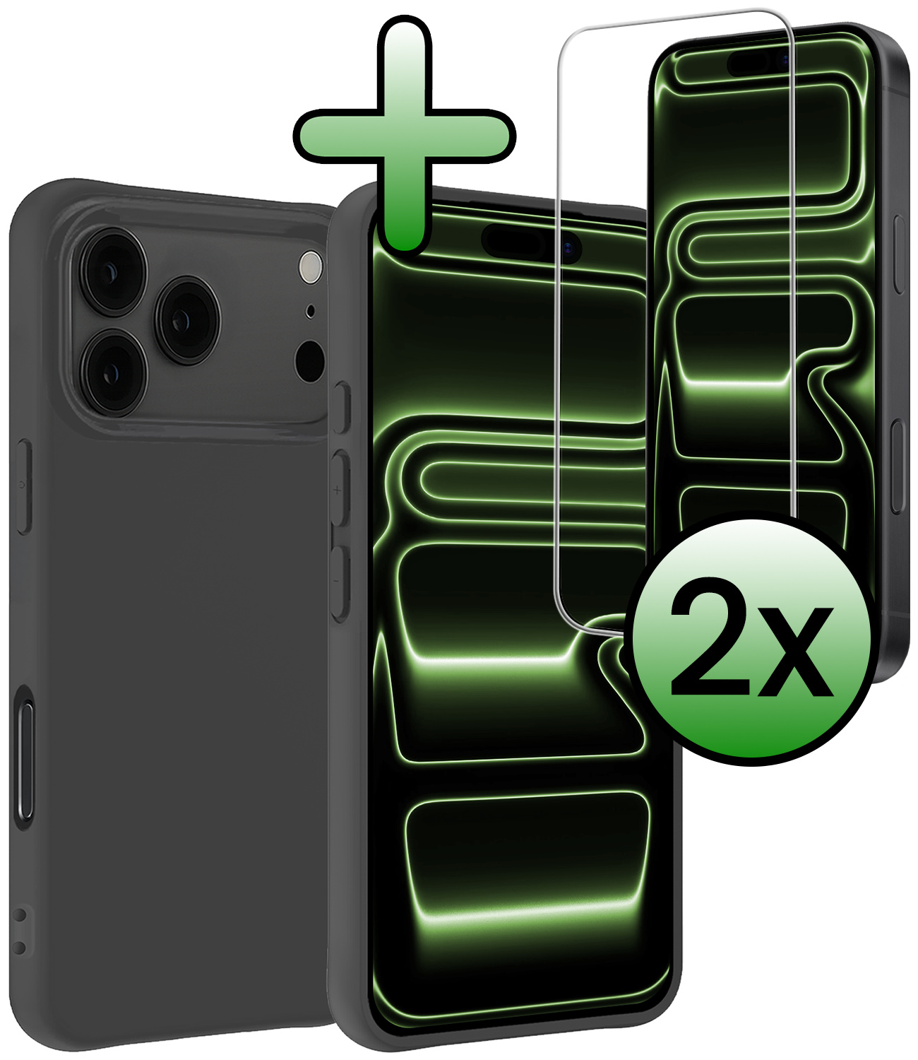 BASEY. BASEY. iPhone 17 Pro Max Hoesje Siliconen Met 2x Screenprotector Met Dichte Notch - Zwart