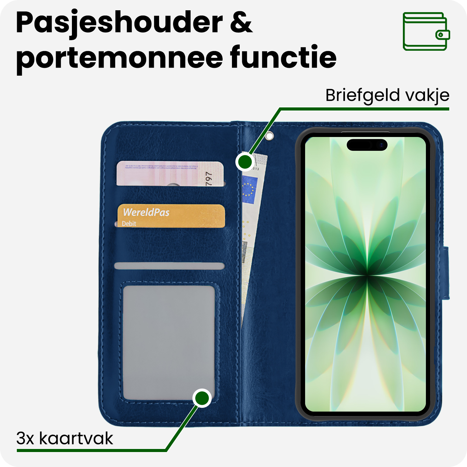 BASEY. BASEY. iPhone 17 Hoesje Bookcase - Donkerblauw