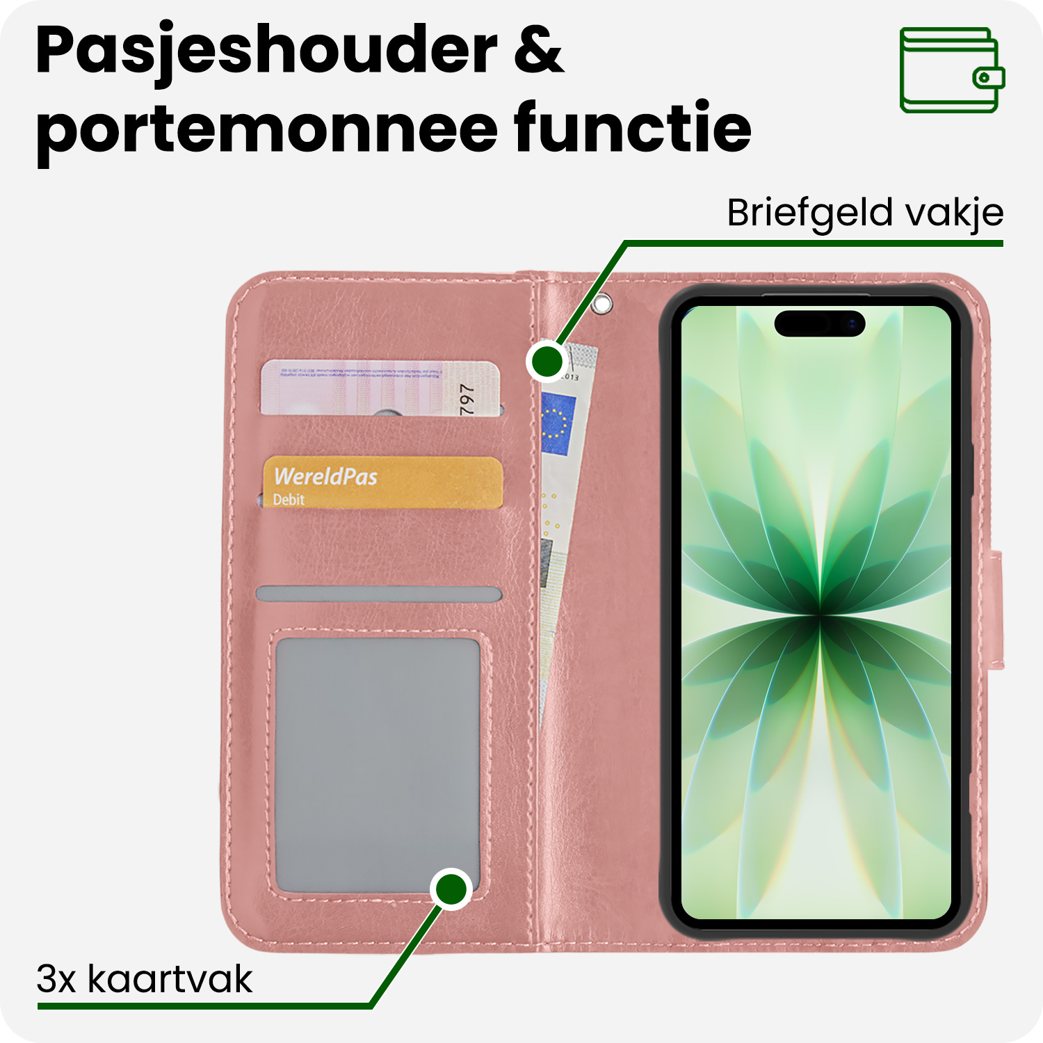 BASEY. BASEY. iPhone 17 Hoesje Bookcase - Rose Goud