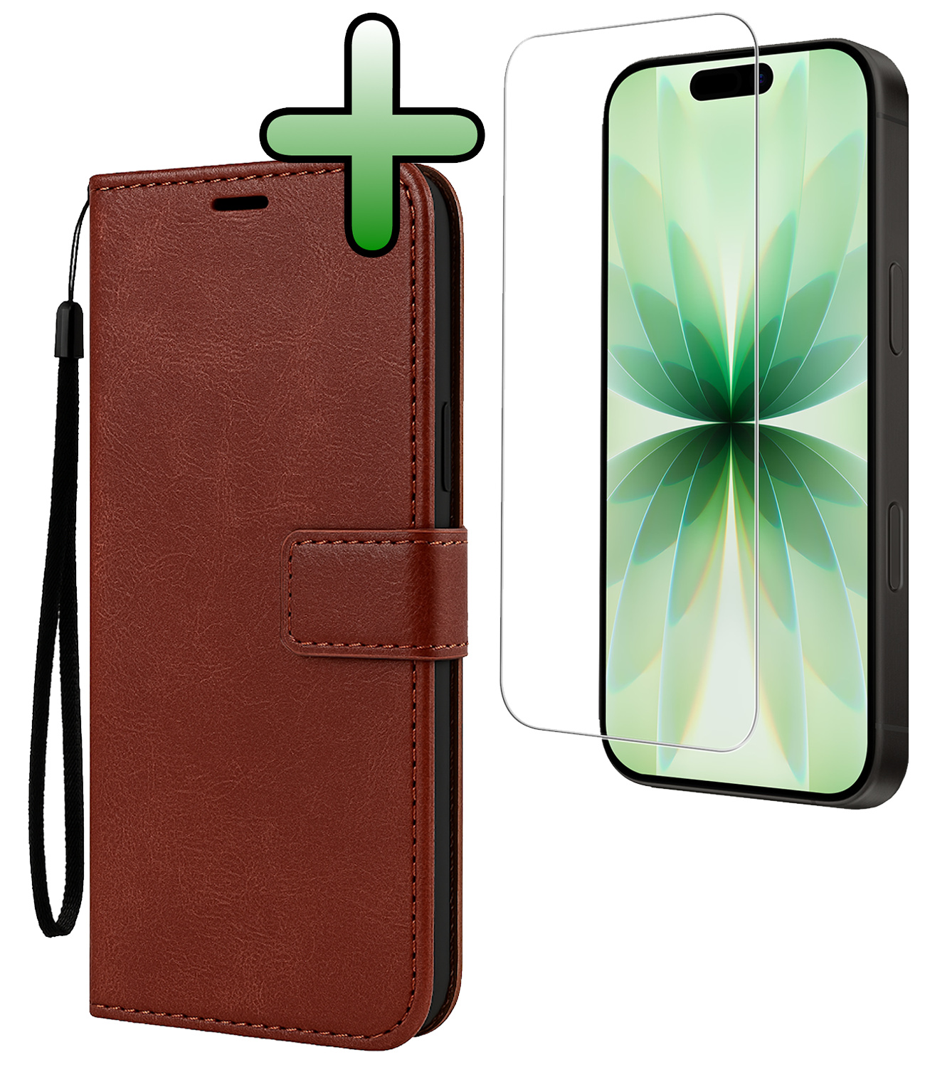 BASEY. BASEY. iPhone 17 Hoesje Bookcase Met Screenprotector - Bruin