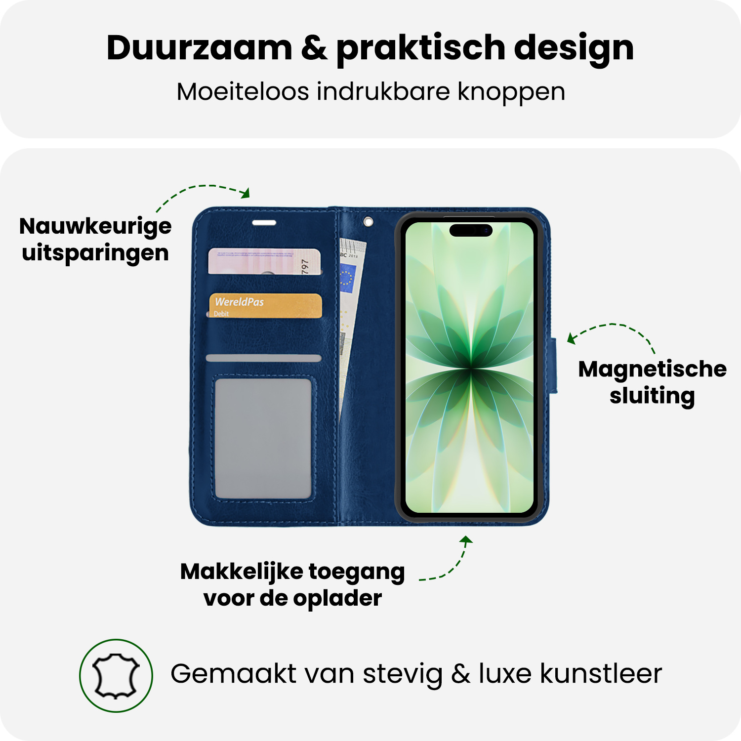 BASEY. BASEY. iPhone 17 Hoesje Bookcase Met Screenprotector - Donkerblauw