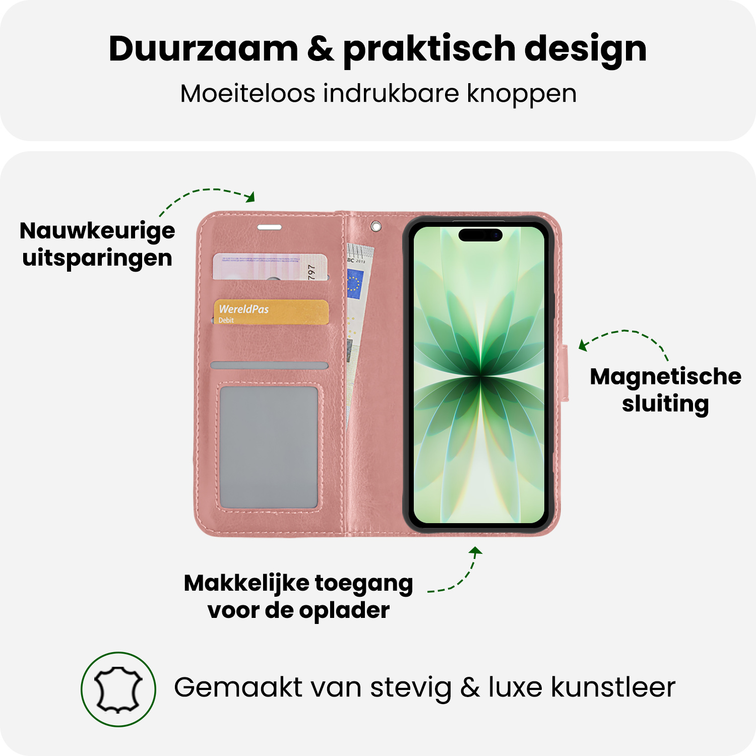 BASEY. BASEY. iPhone 17 Hoesje Bookcase Met Screenprotector - Rose Goud