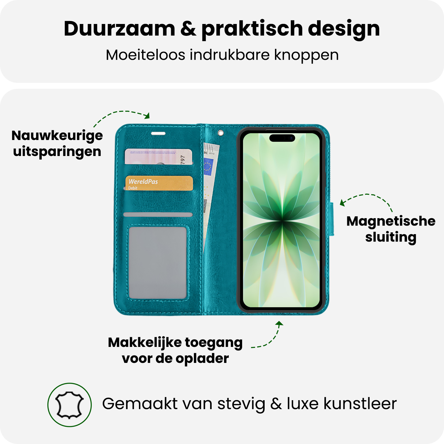 BASEY. BASEY. iPhone 17 Hoesje Bookcase Met Screenprotector - Turquoise