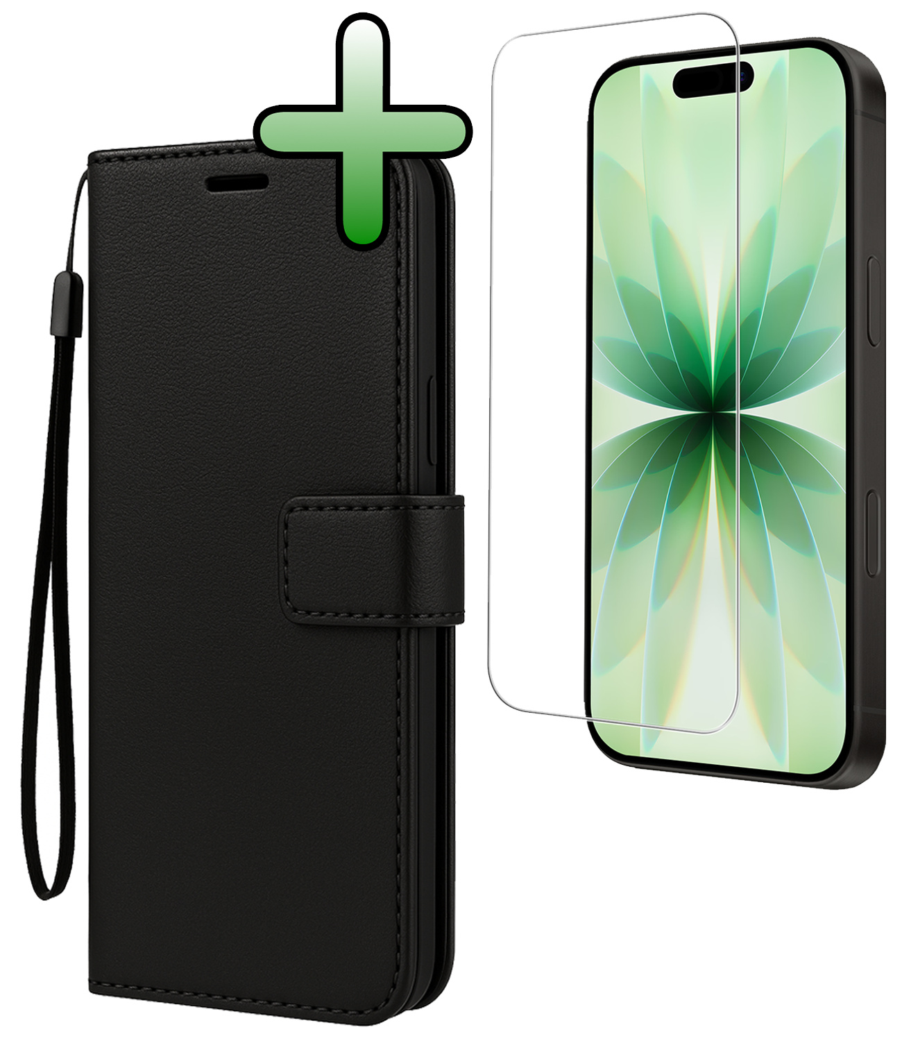 BASEY. BASEY. iPhone 17 Hoesje Bookcase Met Screenprotector - Zwart