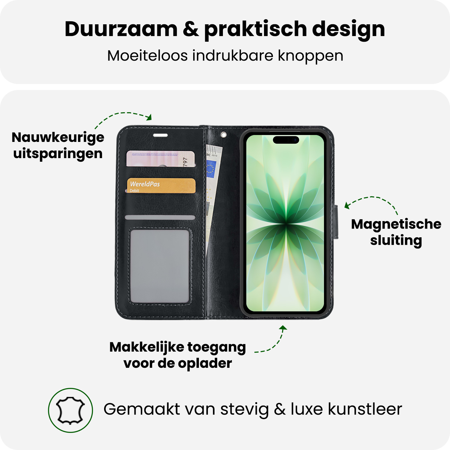 BASEY. BASEY. iPhone 17 Hoesje Bookcase Met Screenprotector - Zwart