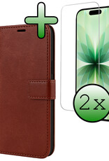 BASEY. BASEY. iPhone 17 Hoesje Bookcase Met 2x Screenprotector - Bruin