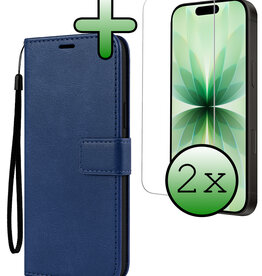 BASEY. BASEY. iPhone 17 Hoesje Bookcase Met 2x Screenprotector - Donkerblauw