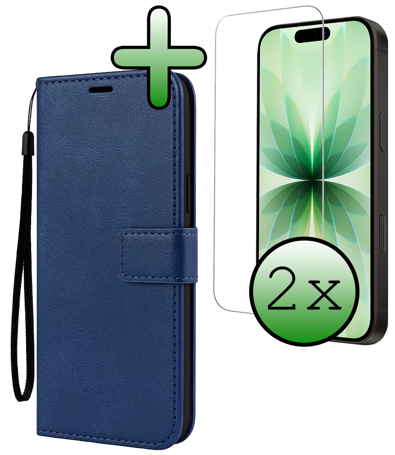 BASEY. BASEY. iPhone 17 Hoesje Bookcase Met 2x Screenprotector - Donkerblauw