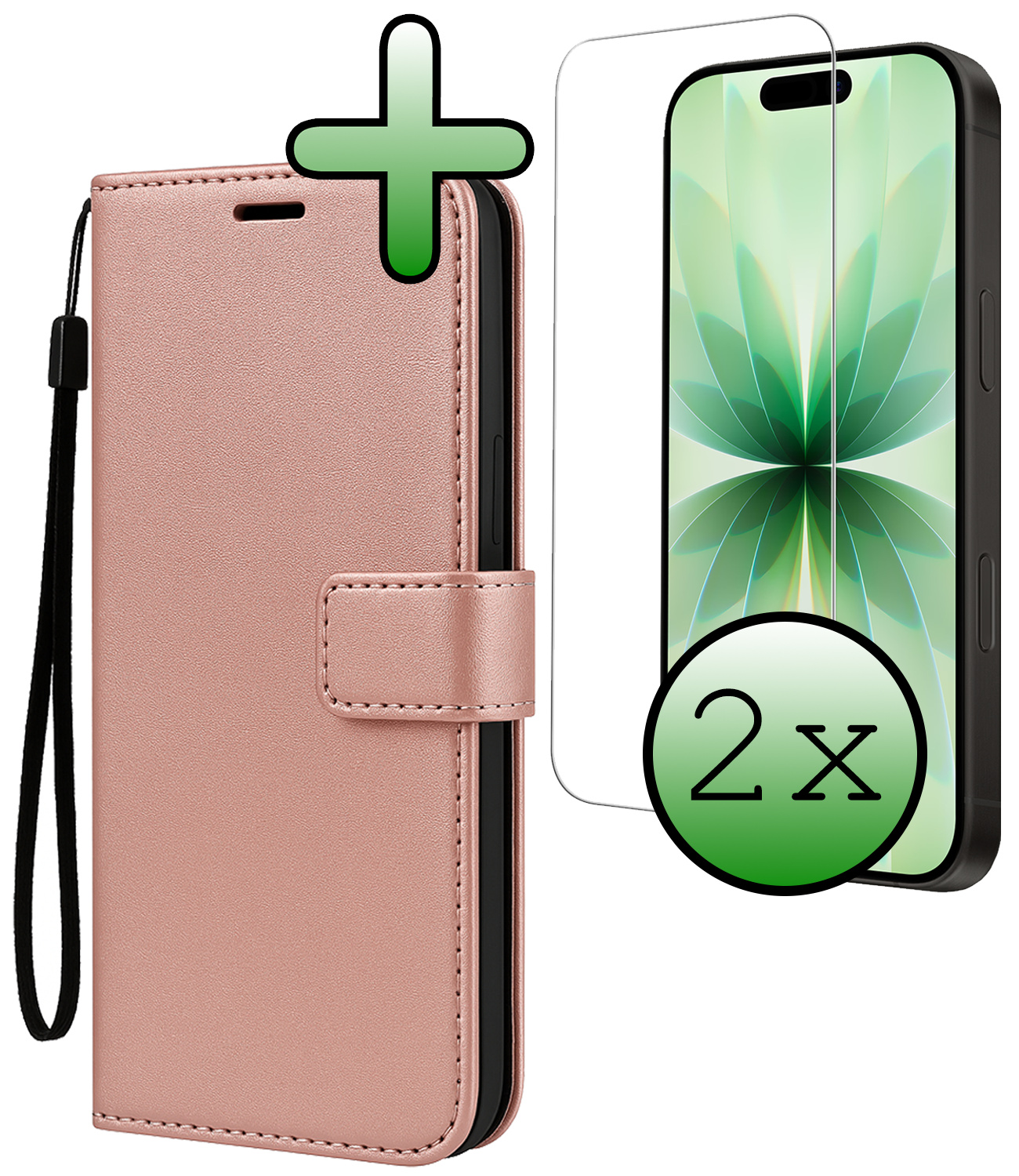 BASEY. BASEY. iPhone 17 Hoesje Bookcase Met 2x Screenprotector - Rose Goud