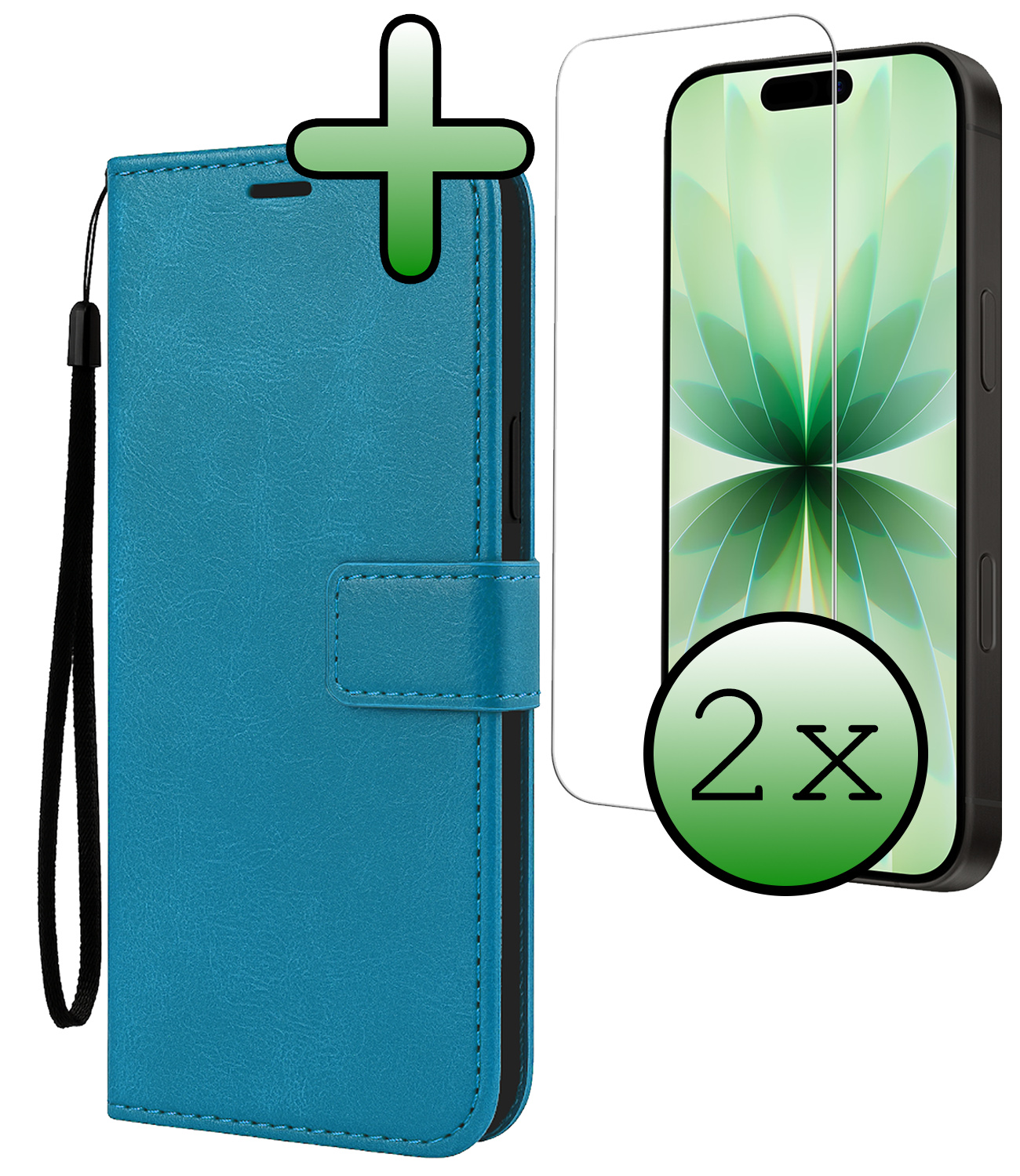BASEY. BASEY. iPhone 17 Hoesje Bookcase Met 2x Screenprotector - Turquoise