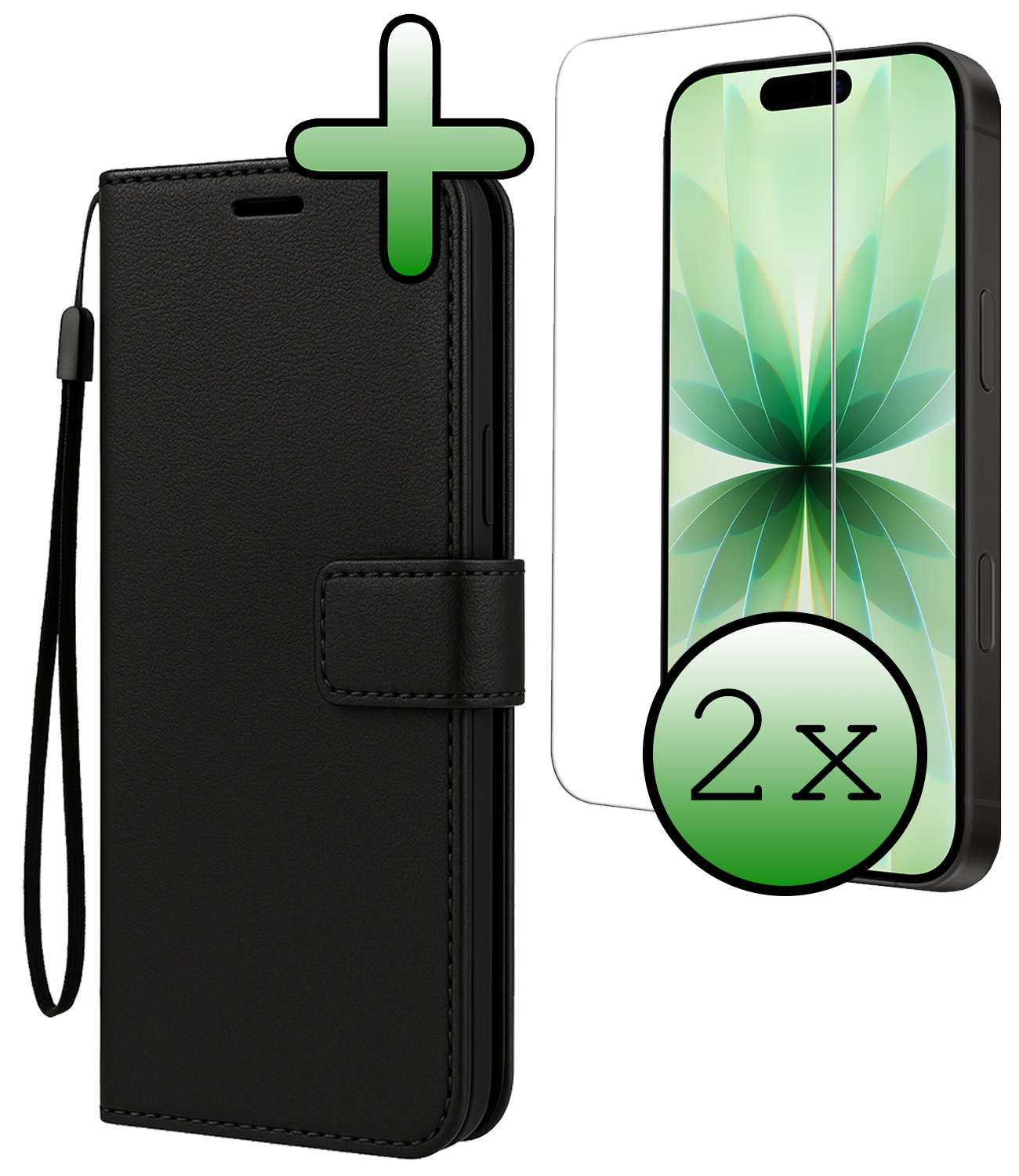 BASEY. BASEY. iPhone 17 Hoesje Bookcase Met 2x Screenprotector - Zwart