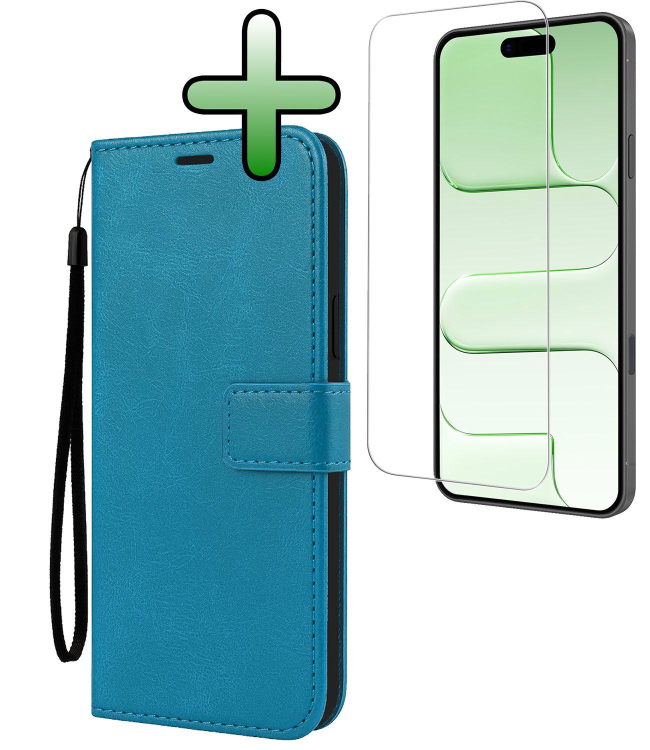 BASEY. BASEY. iPhone Air Hoesje Bookcase Met Screenprotector - Turquoise