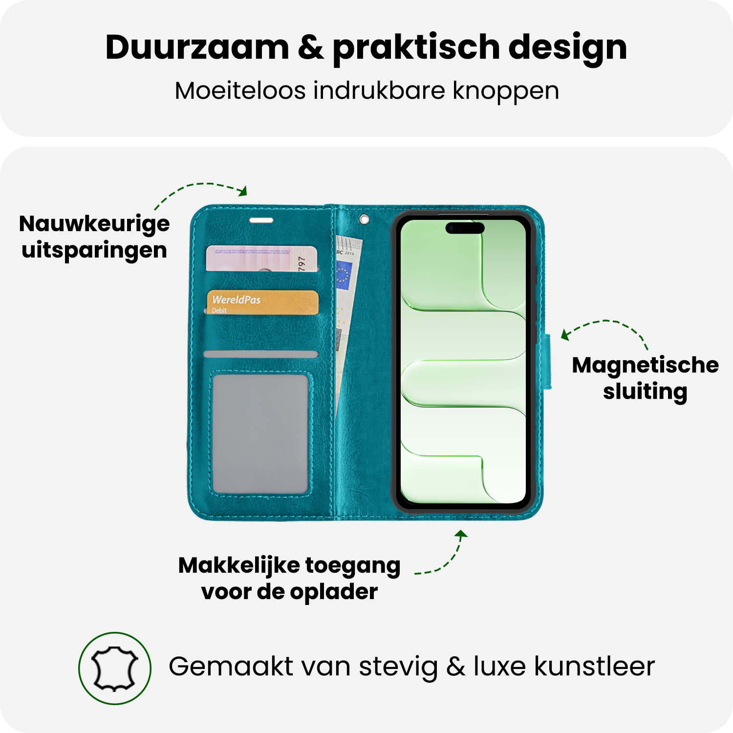 BASEY. BASEY. iPhone Air Hoesje Bookcase Met Screenprotector - Turquoise