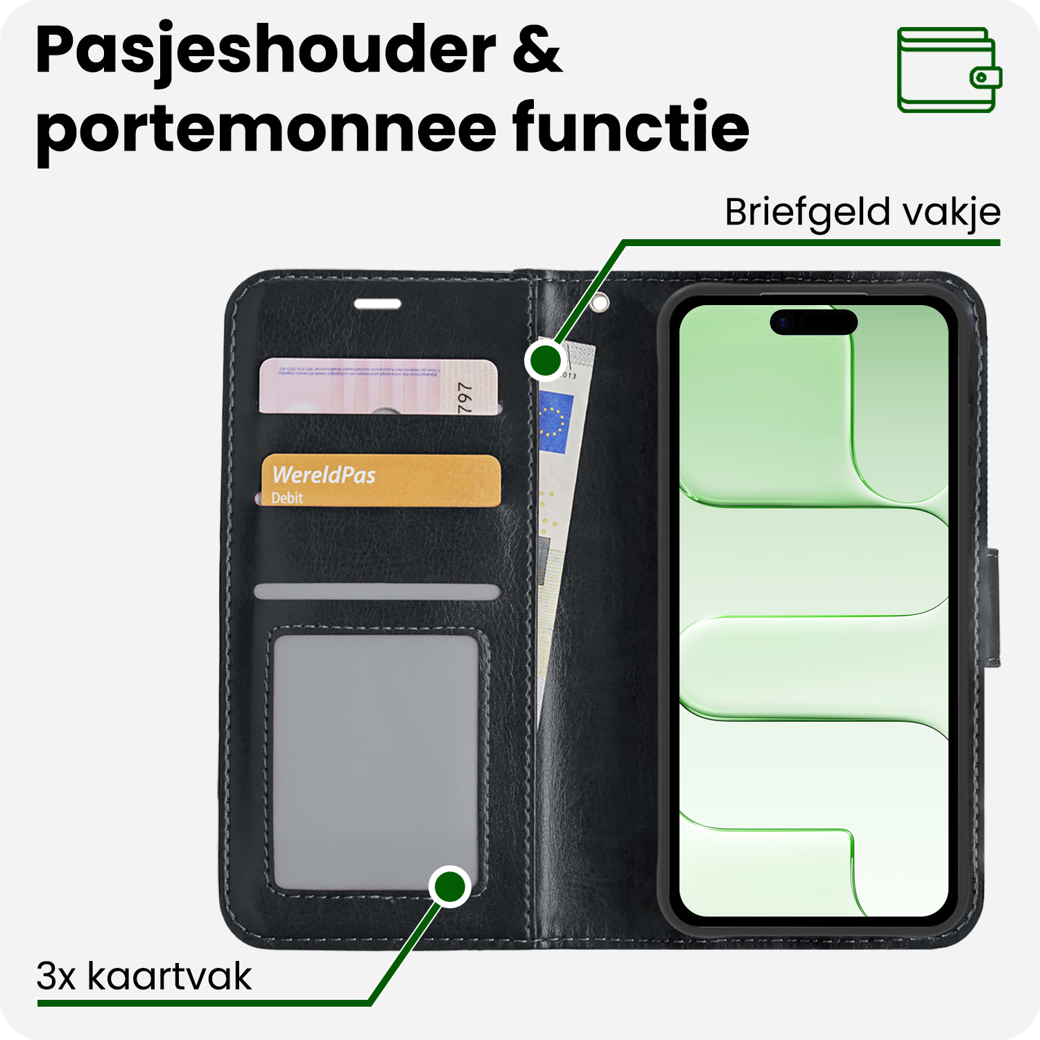 BASEY. BASEY. iPhone Air Hoesje Bookcase Met Screenprotector - Zwart