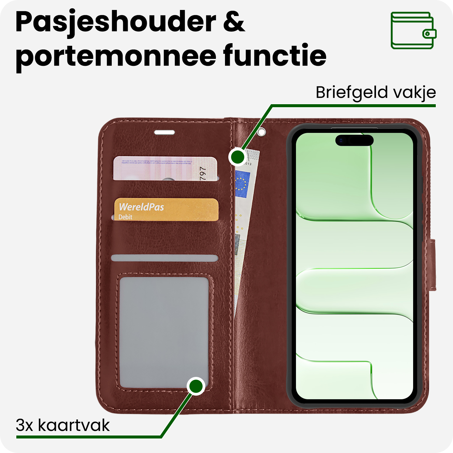 BASEY. BASEY. iPhone Air Hoesje Bookcase Met 2x Screenprotector - Bruin