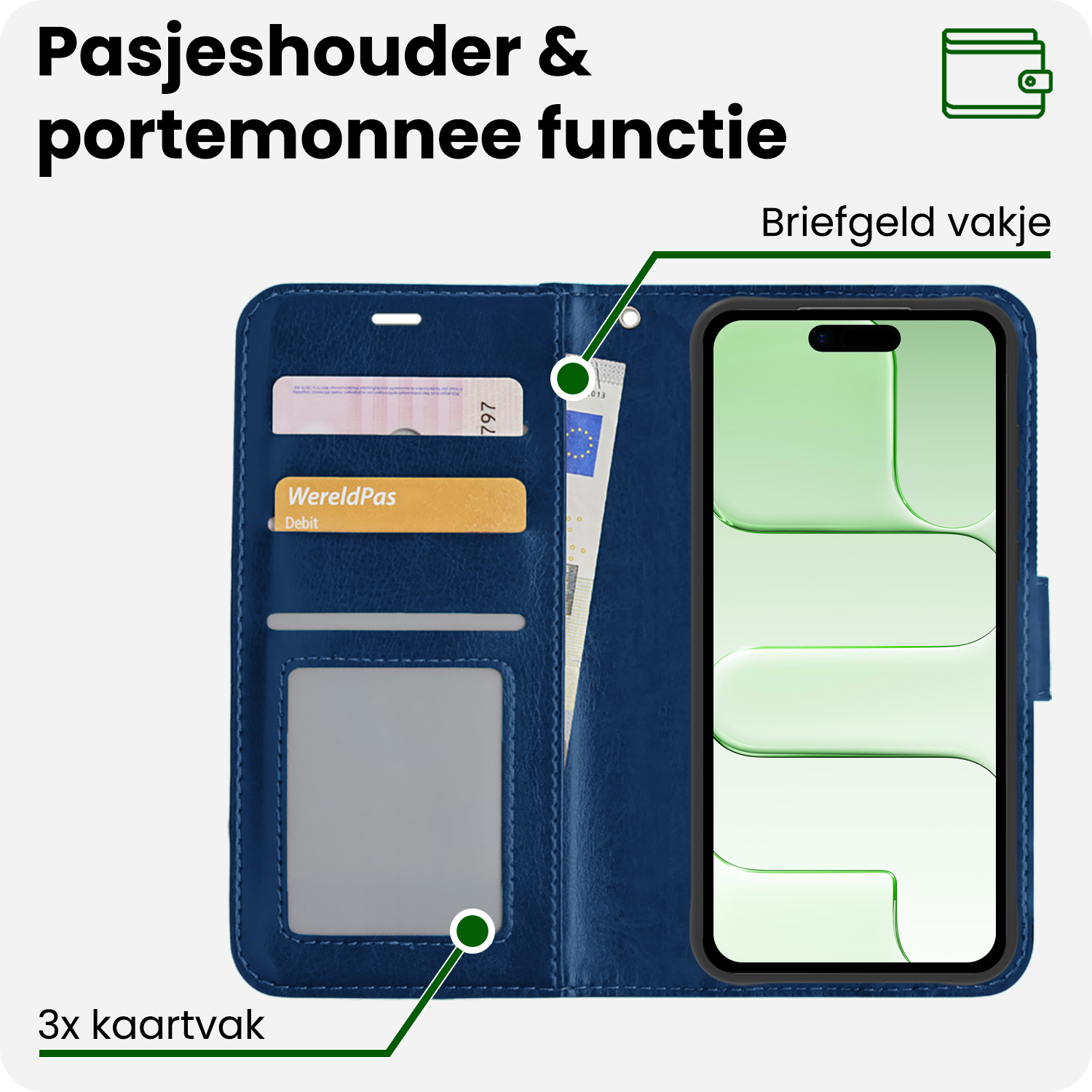 BASEY. BASEY. iPhone Air Hoesje Bookcase Met 2x Screenprotector - Donkerblauw
