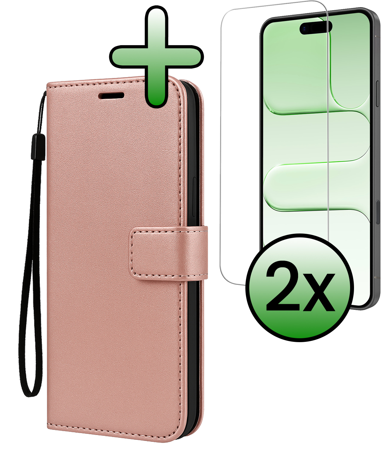 BASEY. BASEY. iPhone Air Hoesje Bookcase Met 2x Screenprotector - Rose Goud