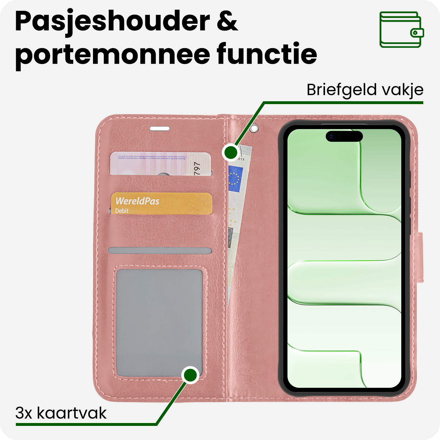BASEY. BASEY. iPhone Air Hoesje Bookcase Met 2x Screenprotector - Rose Goud