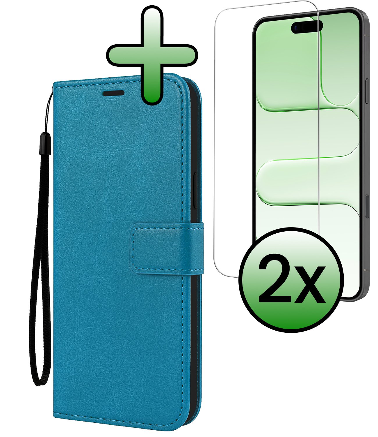 BASEY. BASEY. iPhone Air Hoesje Bookcase Met 2x Screenprotector - Turquoise