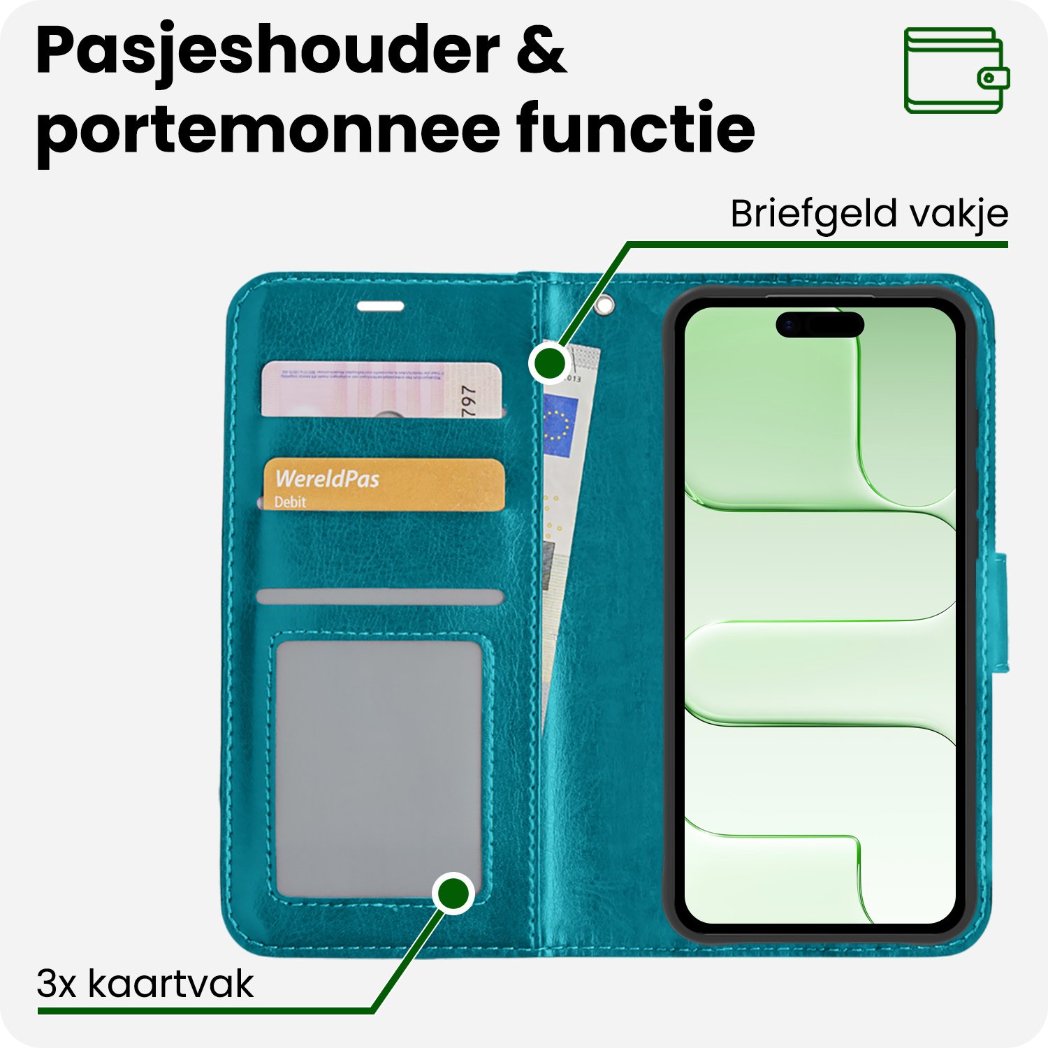 BASEY. BASEY. iPhone Air Hoesje Bookcase Met 2x Screenprotector - Turquoise