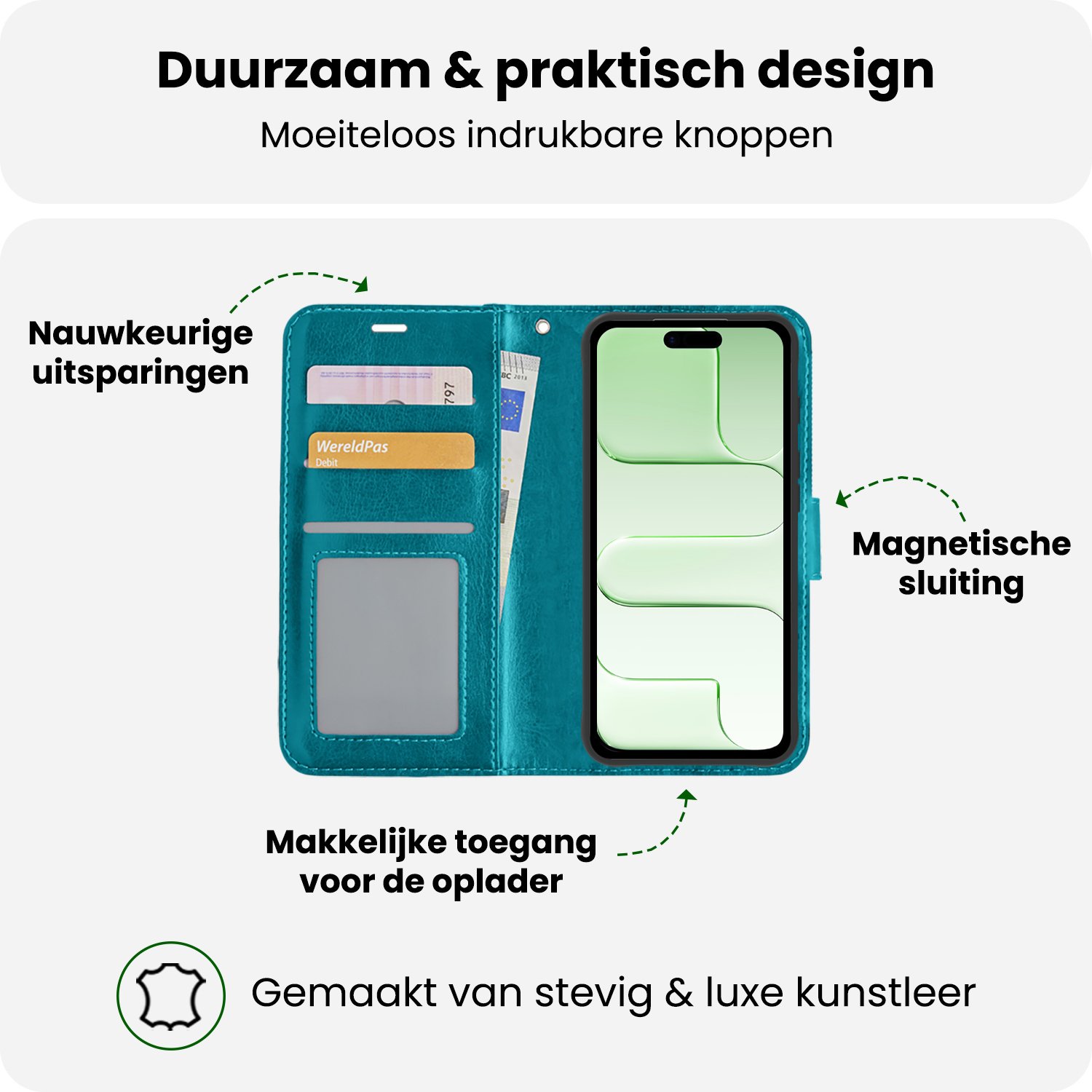 BASEY. BASEY. iPhone Air Hoesje Bookcase Met 2x Screenprotector - Turquoise
