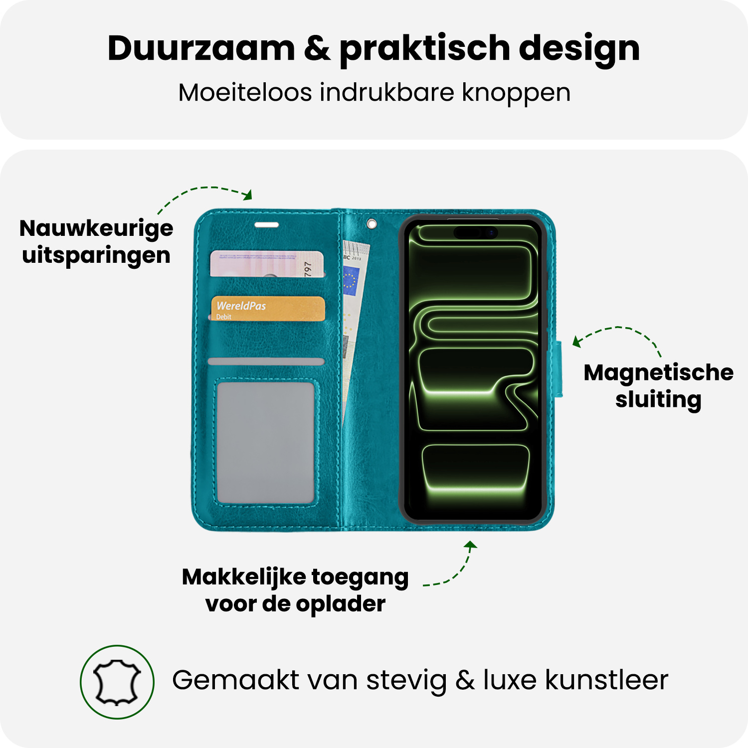 BASEY. BASEY. iPhone 17 Pro Hoesje Bookcase Met Screenprotector - Turquoise