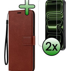 BASEY. BASEY. iPhone 17 Pro Hoesje Bookcase Met 2x Screenprotector - Bruin