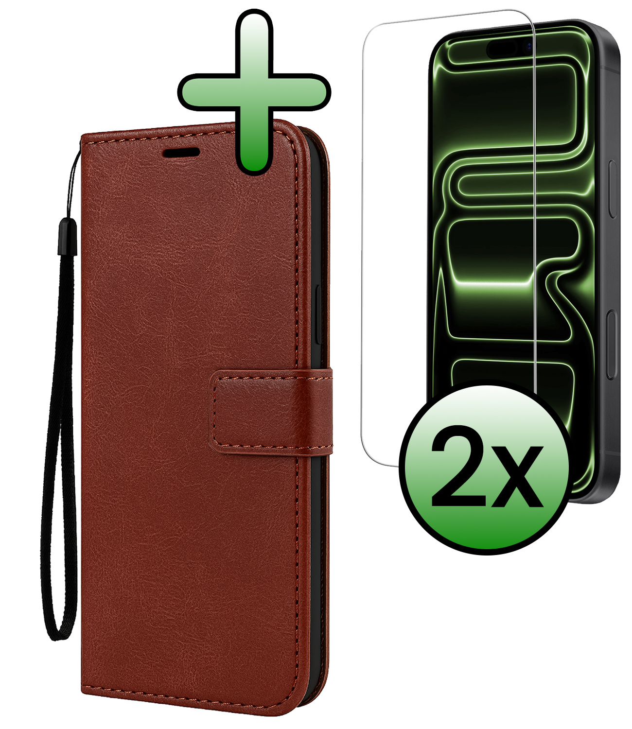 BASEY. BASEY. iPhone 17 Pro Hoesje Bookcase Met 2x Screenprotector - Bruin