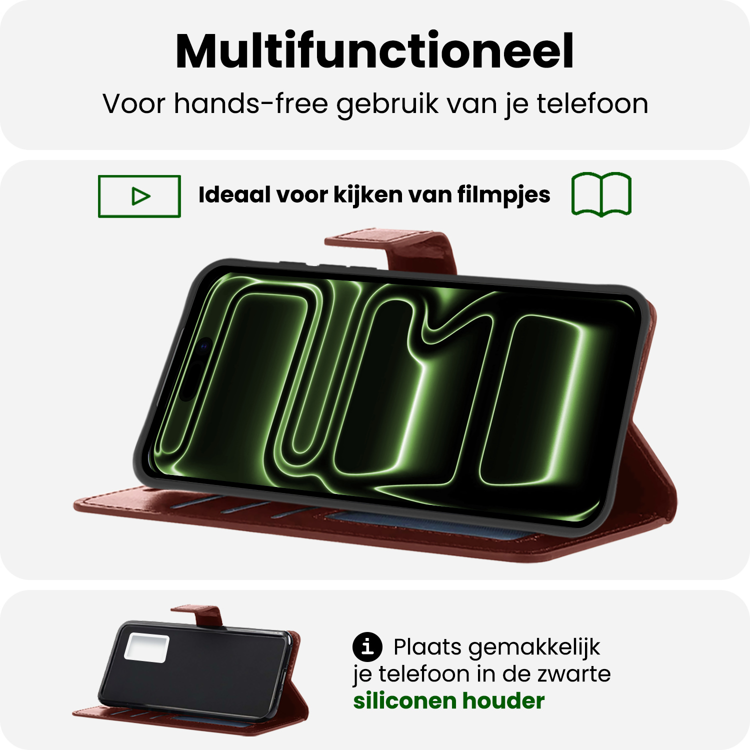 BASEY. BASEY. iPhone 17 Pro Hoesje Bookcase Met 2x Screenprotector - Bruin